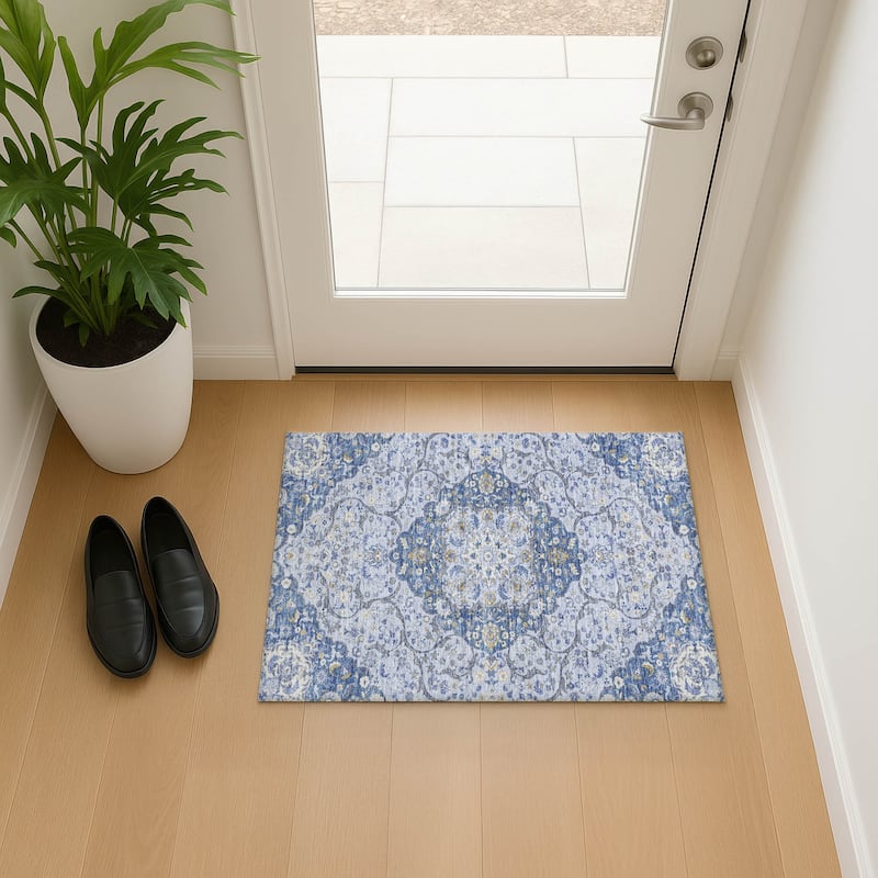 Premium Washable Super Soft Traditional Parman Mayfield Rug - Blue - 1'8" x 2'6"