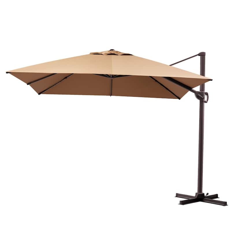9 x11 FT LED Lighted Patio Cantilever Umbrella Double Top with Weighted Base