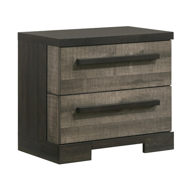 Ruthe Nightstand with 2 Drawers, Wide Top, Ebony Black, Gray Wood