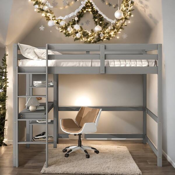 slide 2 of 10, Modern Full Size Loft Bed With Desk And Shelves,Space Storage for Bedroom