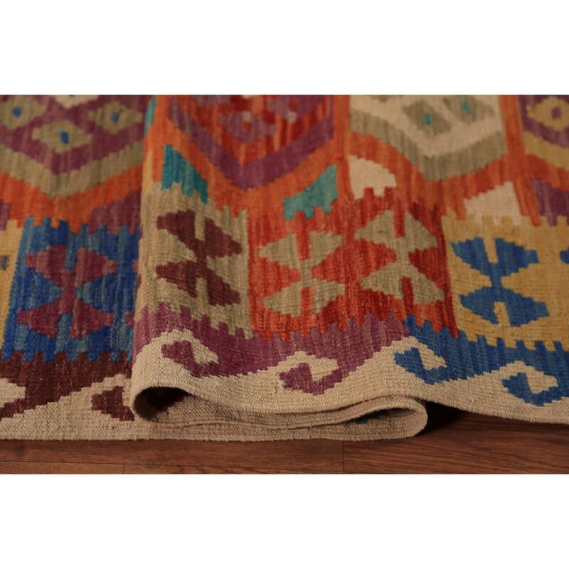 Orange Kilim Reversible Area Rug Hand-Woven Tribal Wool Carpet - 8'4"x 11'2"