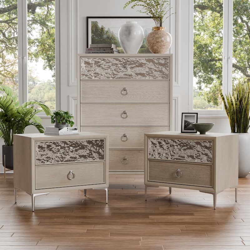 Furniture of America Fable Modern 3-Piece Solid Wood Chest and 2-Nightstand Bedroom Set - Natural Oak