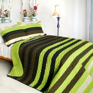 Olive 3PC Vermicelli-Quilted Patchwork Quilt Set (Queen Size) - Bed ...
