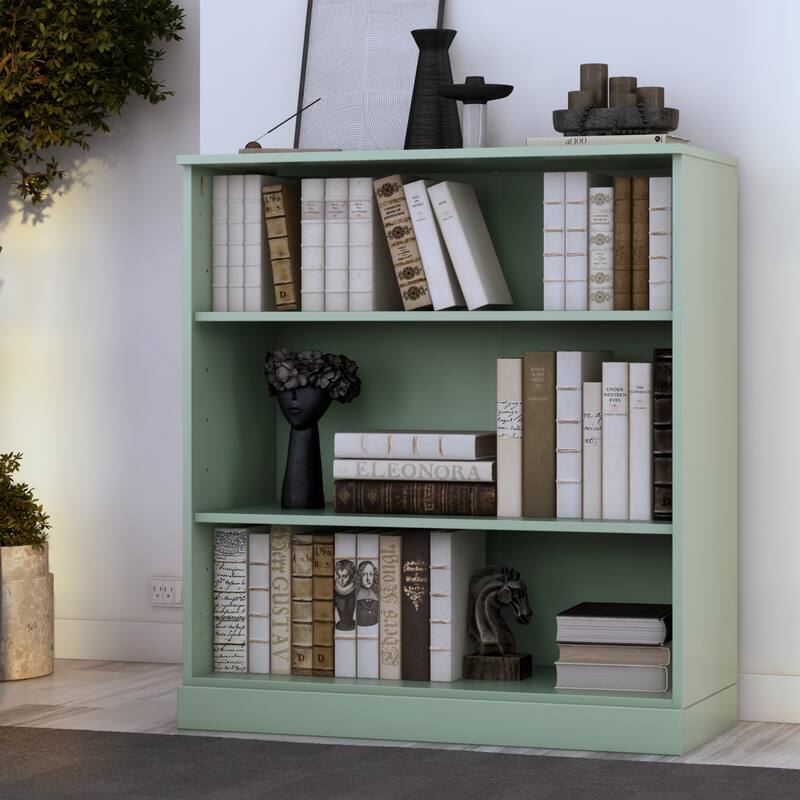 Palace Imports 100% Solid Wood 3-Shelf Bookcase, Adjustable Shelves, 32" Wide, 35.75" Tall - No Doors - Sage