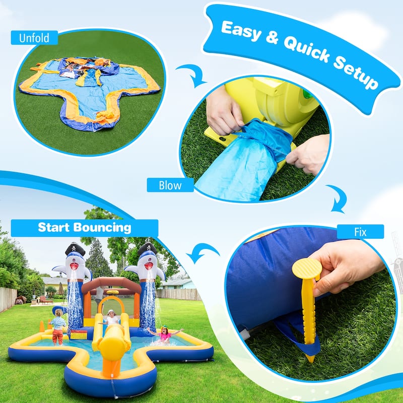 Gymax Inflatable Water Slide Park Bounce House Splash Pool Water