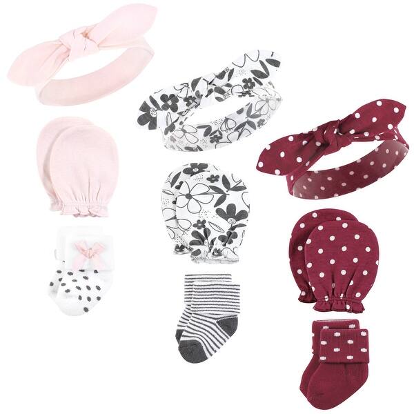 slide 1 of 1, Hudson Baby Infant Girl Caps, Mittens and Socks Set, Retro Floral, 0-6 Months - Retro Floral Retro Floral - 0-6 Months