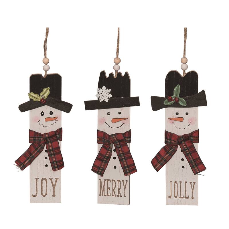 Transpac MDF Rustic Snowman Ornament Set of 3 Christmas Home Decorations