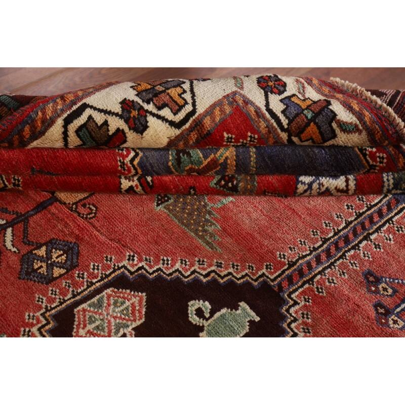 Hand Knotted Oriental 100% Wool Carpet Traditional Tribal Red Shiraz Area Rug - 9' 5'' X 5' 3''