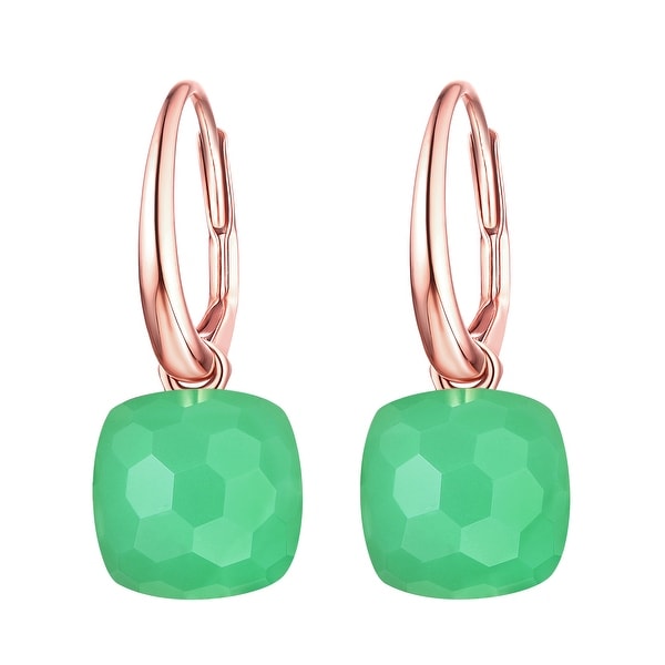 Vedantti Magic Honeycomb Cut Green Chrysoprase Gemstone Divine Leverback Earring