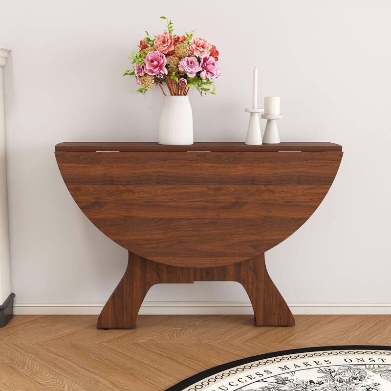 43 in Folding Dining Table for Small Spaces, MDF Table with Wild Oak Veneer, Space Saving Foldable Kitchen Table