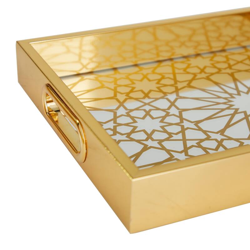 Polished Gold Plastic Mirrored Geometric Tray (Set of 2)