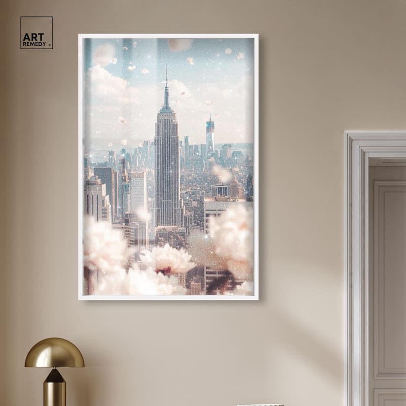 Peonies Over New York Shadowbox by Art Remedy