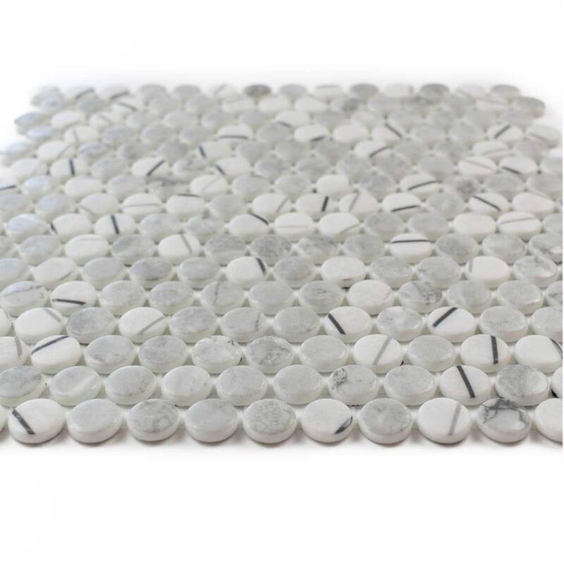 The Tile Life Eterna Penny 12x12 Lineas Gris Round Glass Mosaic Floor, Wall & Backsplash Tile