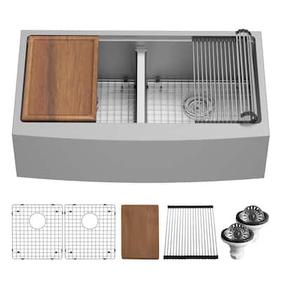 Karran Elite WSA-48-PK1 Apron Front Farmhouse 36" Double Bowl Stainless Steel Workstation Sink