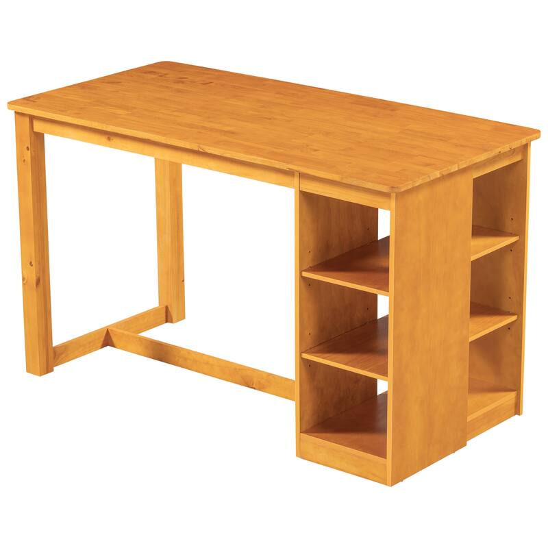 5-Piece Counter Height Wooden Bar Table Set with 3-Tier Storage Shelves & 4 Cross-Back Chairs, Rustic Farmhouse Dining Set for 4