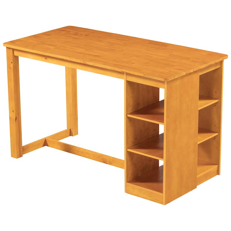 Farmhouse 5-Piece Counter Height Dining Table Set with 3-Tier Storage Shelves and Comfortable Cross Back Dining Chairs