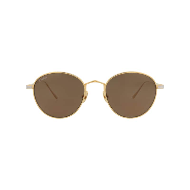 Cartier Round-Frame Titanium Sunglasses - Gold Gold Brown - Gold - Brown Lens