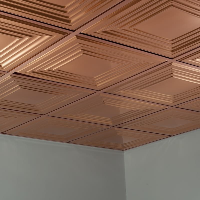 FASÄDE Traditional Style 3 Decorative Vinyl 2ft x 2ft Lay in Ceiling Panel in Polished Copper (5 Pack)