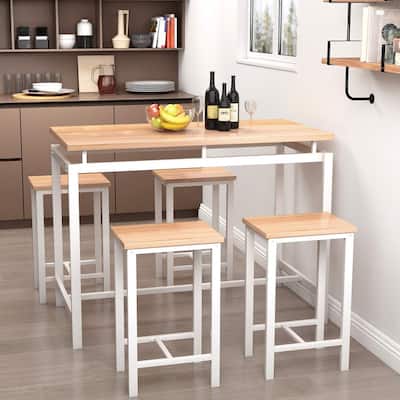 5-Piece Dining Table Set, Modern Pub Table Set with 4 Stools, Counter Height Bar Table Set, 4-Person Home Dining Table Set