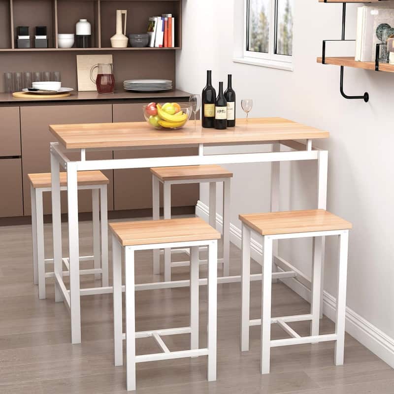5-Piece Dining Table Set, Modern Pub Table Set with 4 Stools, Counter Height Bar Table Set, 4-Person Home Dining Table Set