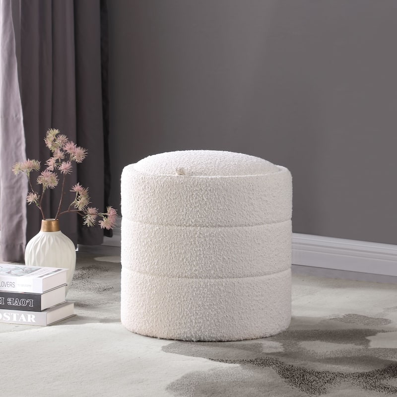 HomePop Storage Round Ottoman - Cream Boucle