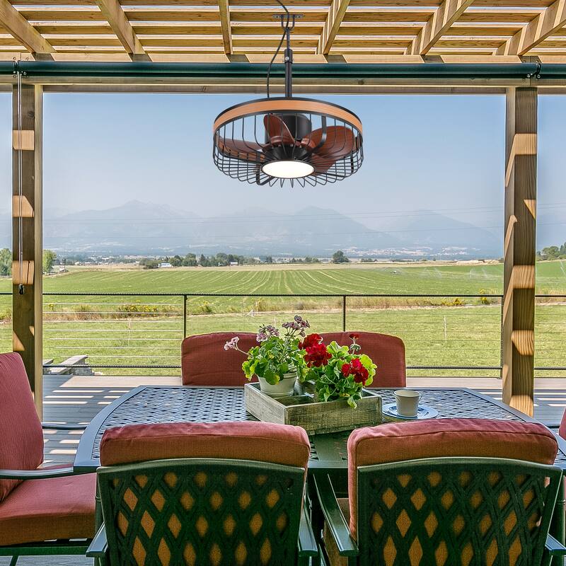 19" Waterproof Plug-in Outdoor Ceiling Fan with Light and Remote(5-Blade)