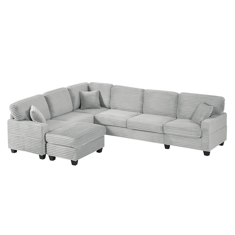Roomfitters U-Shaped Upholstered Sectional Sofa with Movable Ottoman and Side Storage Pockets for Living Room