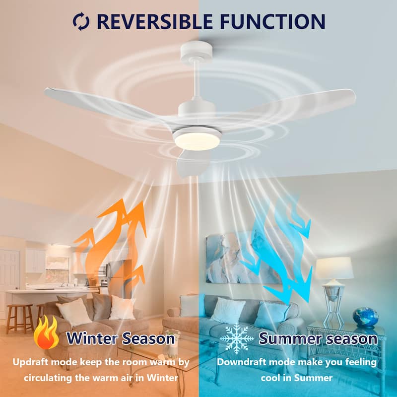 52-inch Modern LED Ceiling Fan with Light, 3 ABS Blades & Remote Control