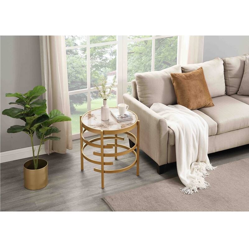 Modern Round Sintered Stone Top End Table Small Coffee Table for Sofa