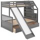 preview thumbnail 19 of 20, Wooden Twin over Full Multifunction Bunk Bed with Drawers, Storage and Slide