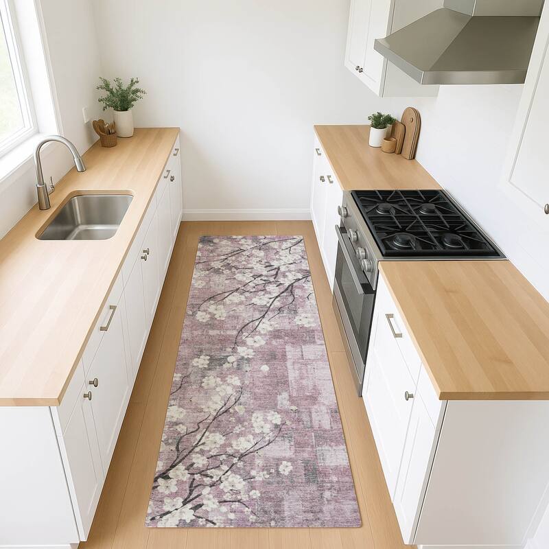 Machine Washable Indoor/ Outdoor Modern Floral Chantille Rug