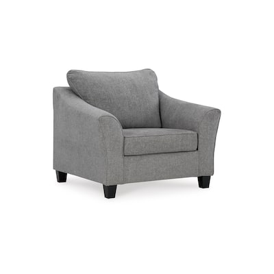 Onia Oversized Accent Chair, Black Faux Wood, Smoke Gray Polyester