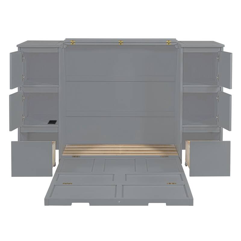 Twin Size Murphy Bed with Drawers, Cabinets, USB Ports
