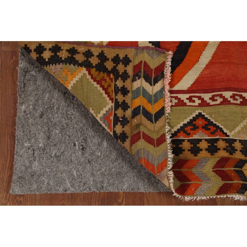 Vegetable Dye Kilim Qashqai Persian Vintage Runner Wool Carpet - 3'9"x 9'7"