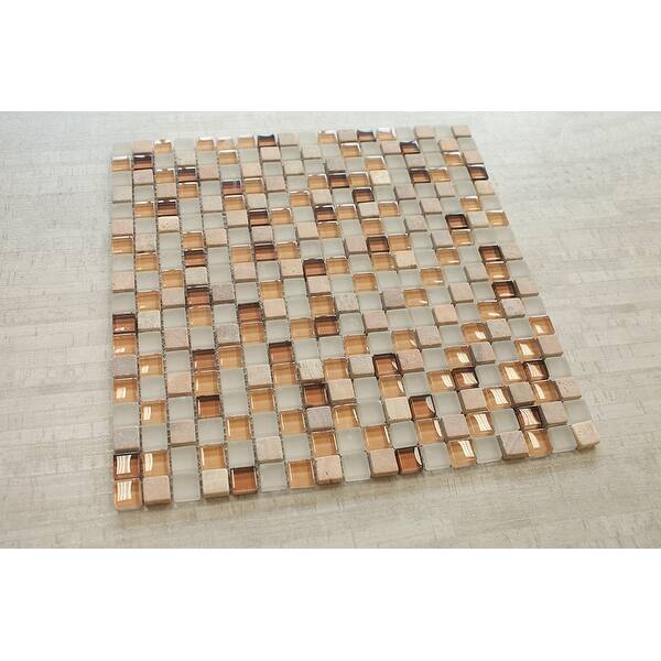 Shop Black Friday Deals On Tilegen Square 5 8 X5 8 Glass And Stone Mosaic Tile In Beige Wall Tile 10 Sheets 9 5sqft Overstock 27973241