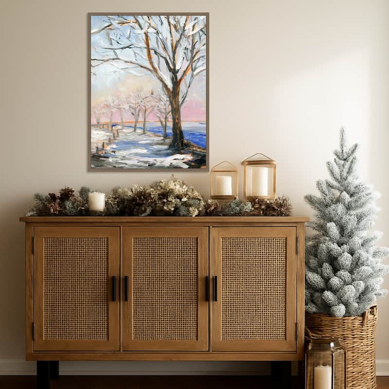 Lakeside in Winter by Sandra Iafrate Framed Canvas Wall Art Print - Sylvie Dark Gold