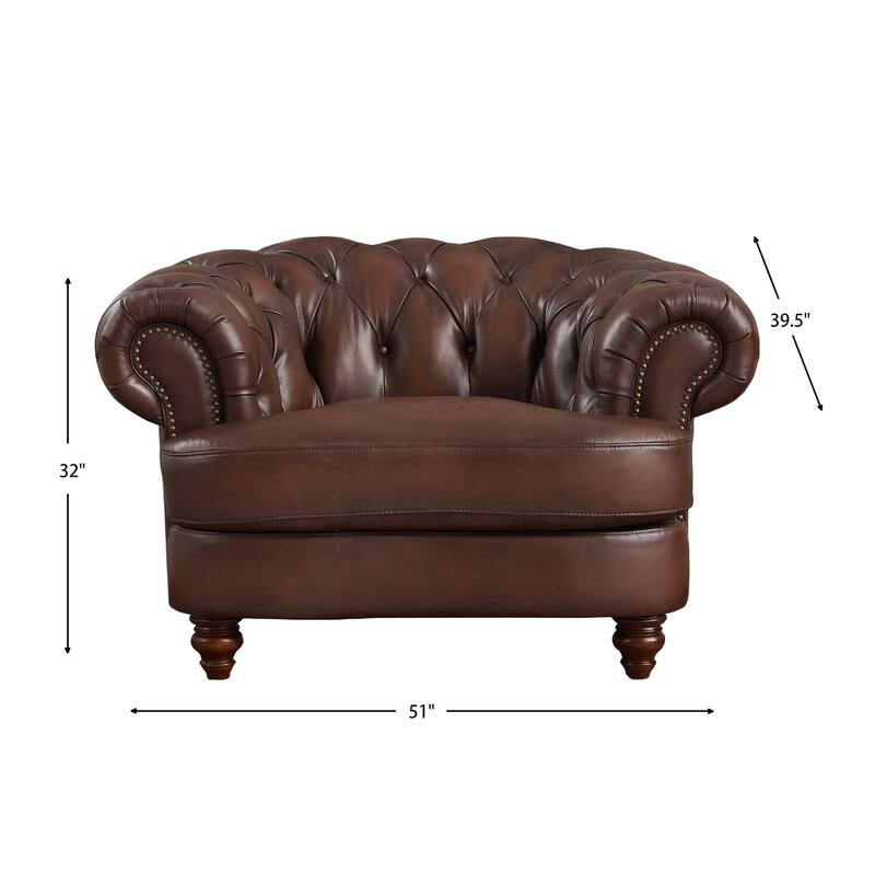 Hydeline Newport Top Grain Chesterfield Leather Sofa Set, Sofa and Chair