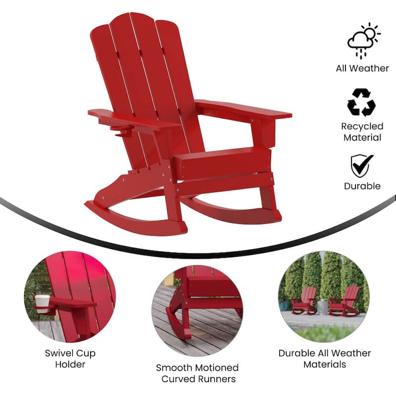 Commercial All-Weather Rocking Adirondack Chair with Swiveling Cupholder