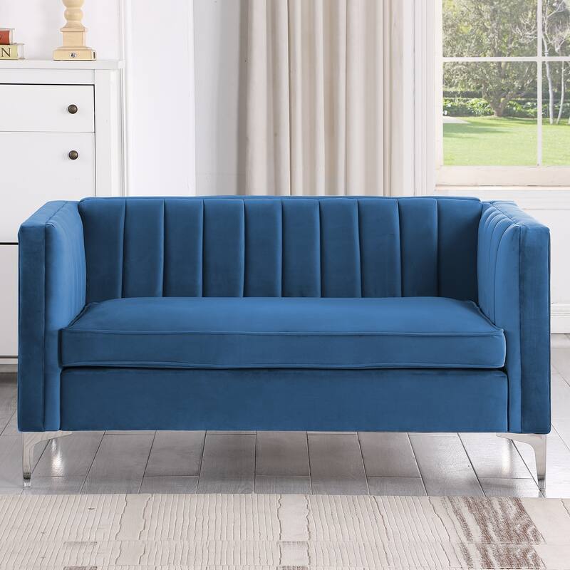 Morden Fort Modern 2 Pieces of Chair and Loveseat Set with Dutch Velvet Grey, Iron Legs