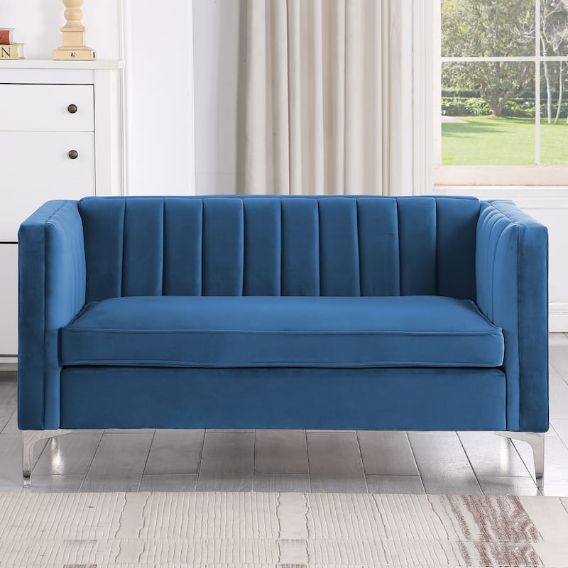Morden Fort Modern 2 Pieces of Loveseat and Sofa Couch Set with Dutch Velvet Grey, Iron Legs