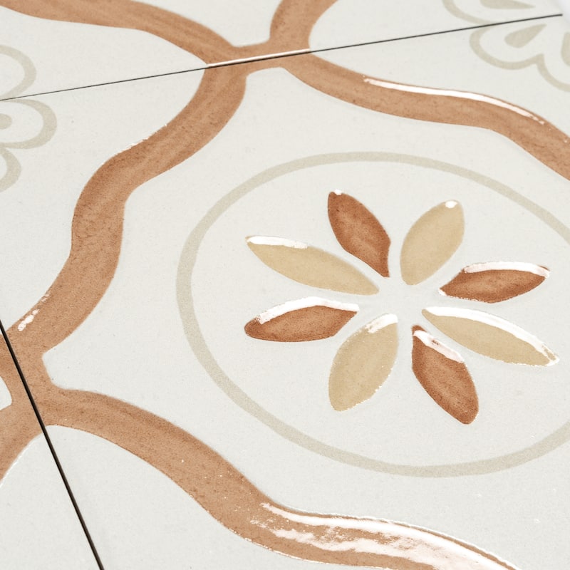 Palmera 9x9 Clay off-white Porcelain Floral Square Wall and Floor Tile (6.96 sq ft/case) - 13 Pack