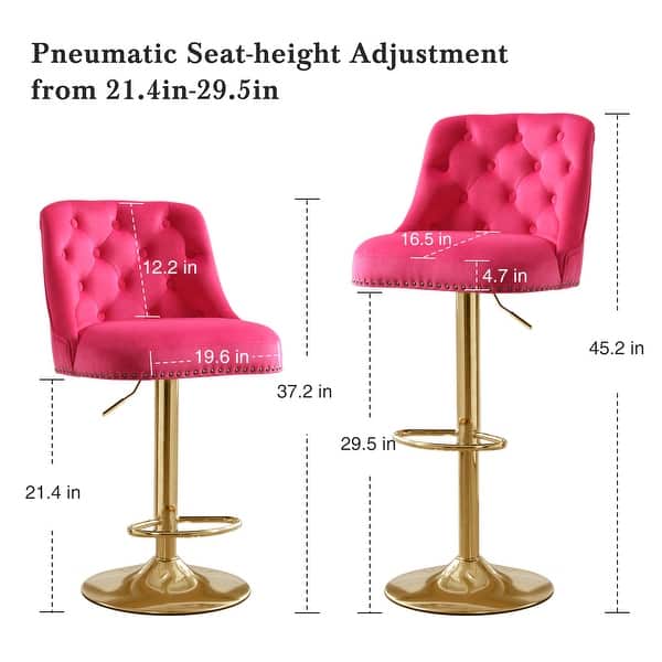 dimension image slide 1 of 4, HOMYKA 360 Degrees Swivel Bar Chair With Adjustable Height and Metal Feet Bar Stool Set of 2