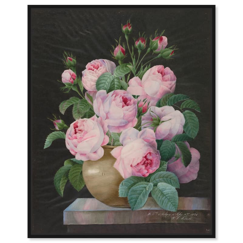 Pink Roses in a Vase Canvas by Art Remedy - Black - 16" x 20"