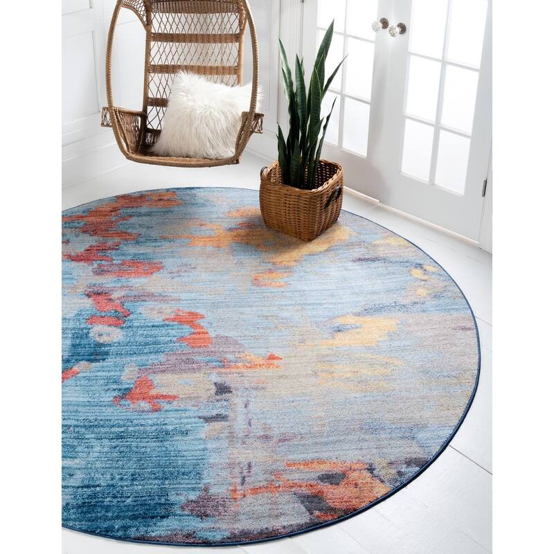 Contemporary Brouhaha Collection Area Rug - 5'3" Round - Multi