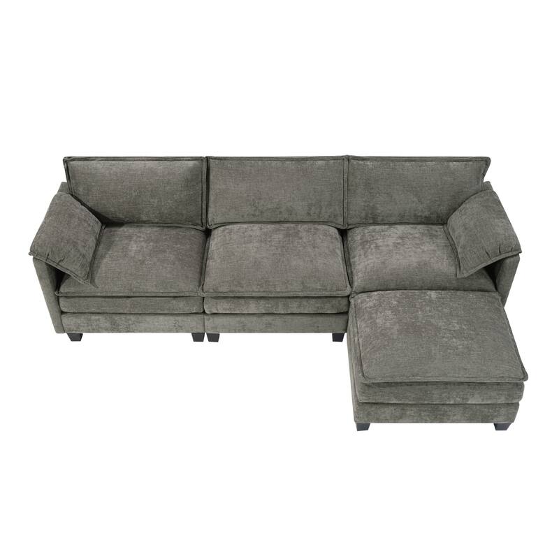 107" L-Shaped Sofa With Cotton-Linen Velvet Texture, Corner Sofa With Storage Function On The Side, 3 Seats