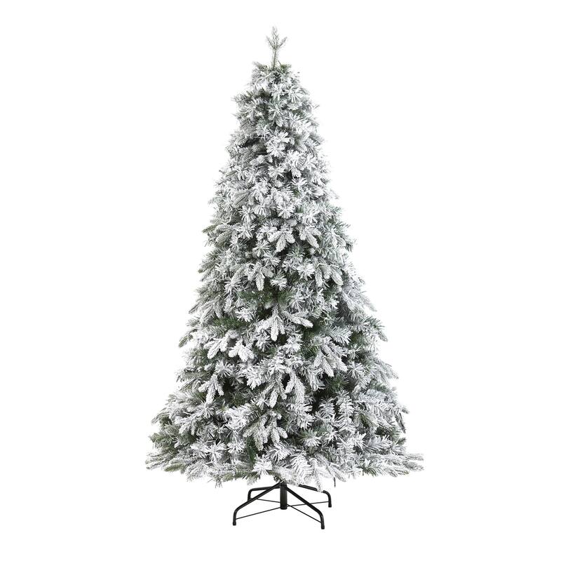6' Flocked Vermont Pine Artificial Christmas Tree, Warm Clear LED - 6 Foot
