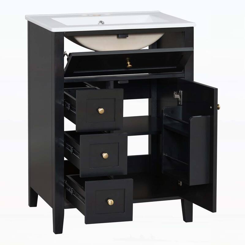 24" Black Bathroom Vanity with Sink
