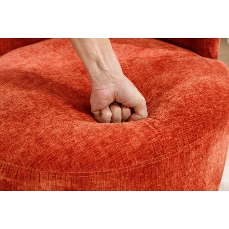 Orange Chenille Modern 25.6" Upholstered Swivel Barrel Chair with Black Powder Coating and Metal Ring