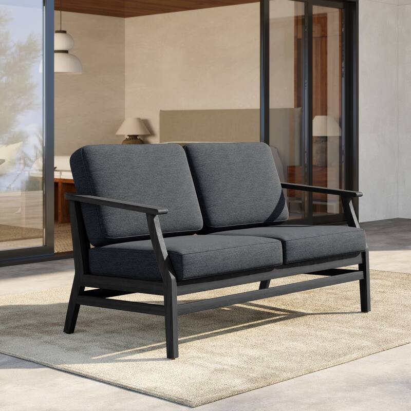 Outdoor Teak Wood Loveseat Sofa with Water-Resistant Cushions