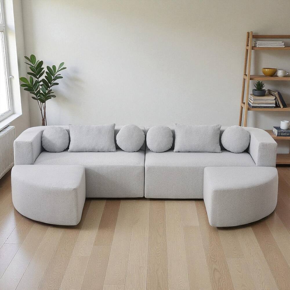 114.9" Modular Sectional Boneless Couch Sofa Bed with Deep Seats and Curved Design, Boucle Upholstered Sofa for Living Room